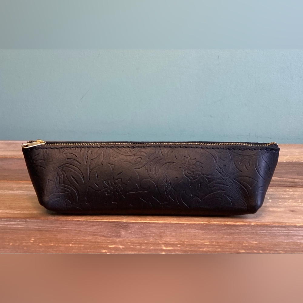 Portland Leather Goods Embossed Leather Zip Pouch Bag